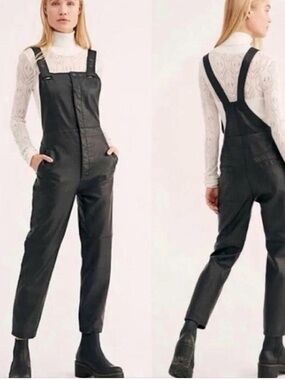 Free People Vegan Faux Leather Mod Moto Overalls 2 Bikercore Punk Rocker Chic